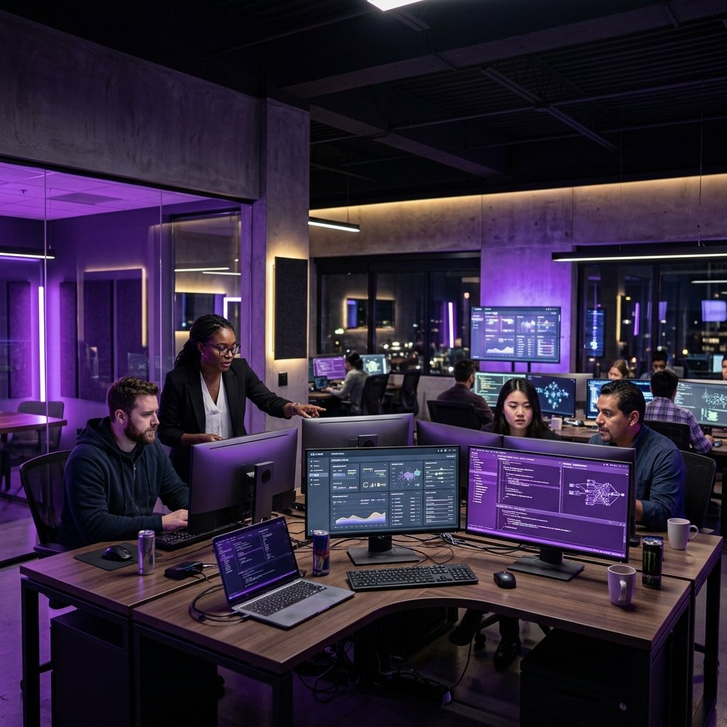 TheExperts team working in a modern tech office